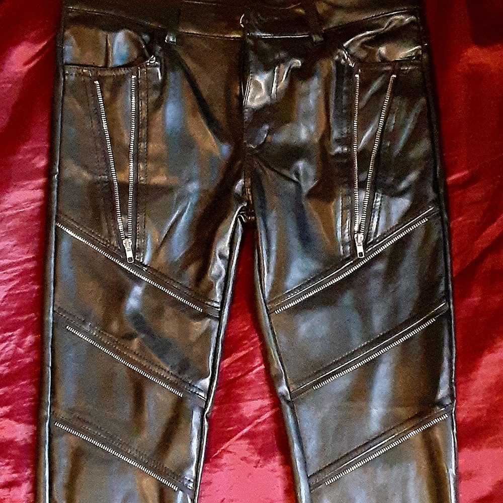 Faux Leather pants With Zippers, Fleece lining